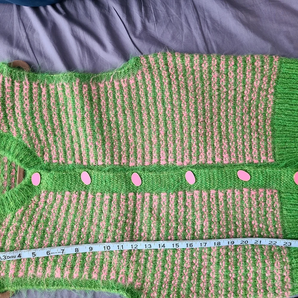 Zara Green and Pink Striped Sweater Vest Sizw M NWOT - Picture 6 of 7